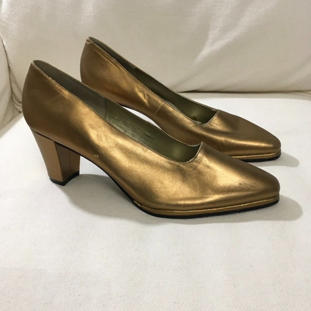 Sam & Libby Bronze Leather Chunky Heel  Sz 8B